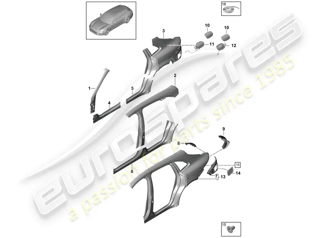 porsche 2019 (panamera 971-1) panel lateral diagrama de piezas
