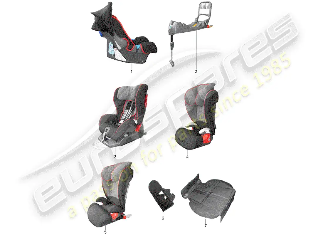 porsche 2013 (tequipment 98x/99x) asiento para niños diagrama de piezas