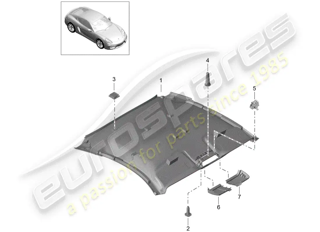 porsche 2014 (981 cayman) panel de adorno de techo diagrama de piezas