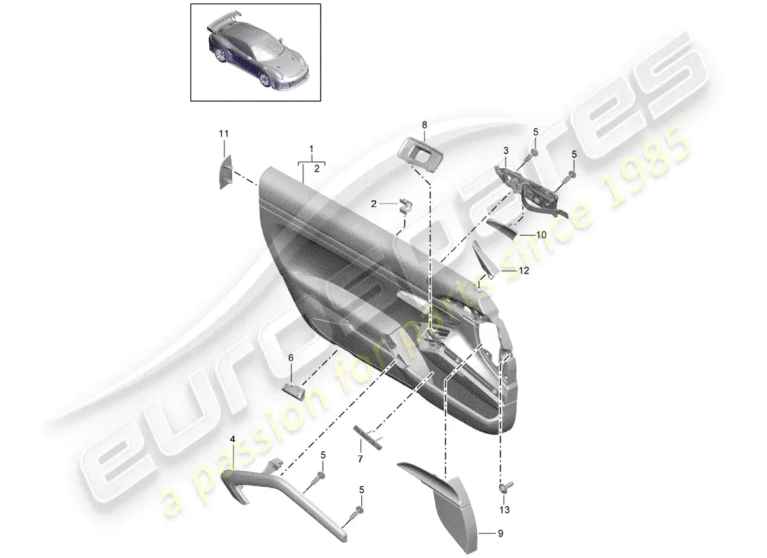 porsche 2017 (991-2 turbo) panel de la puerta diagrama de piezas