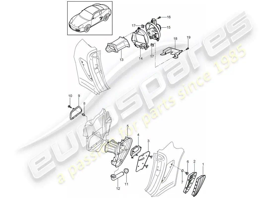porsche 2009 (987 cayman) ventilación diagrama de piezas