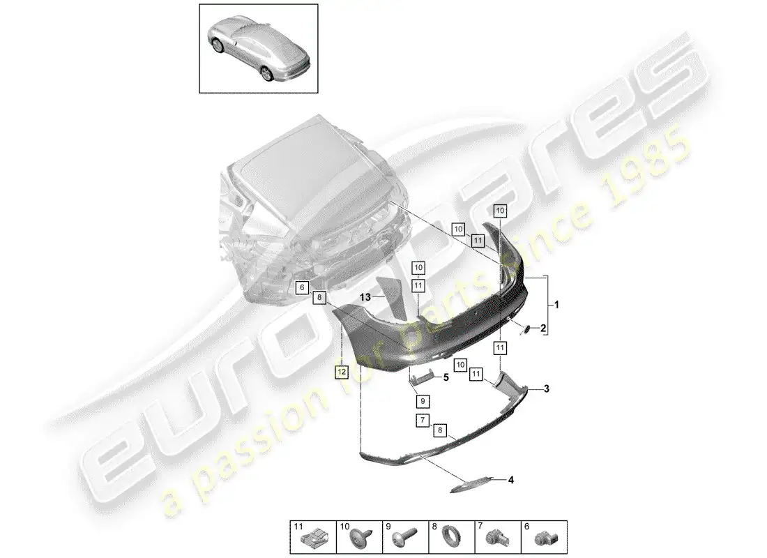 porsche 2017 (panamera 971-1) parachoque diagrama de piezas