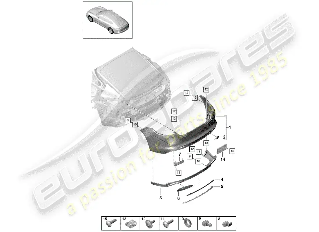 porsche 2017 (panamera 971-1) parachoque diagrama de piezas