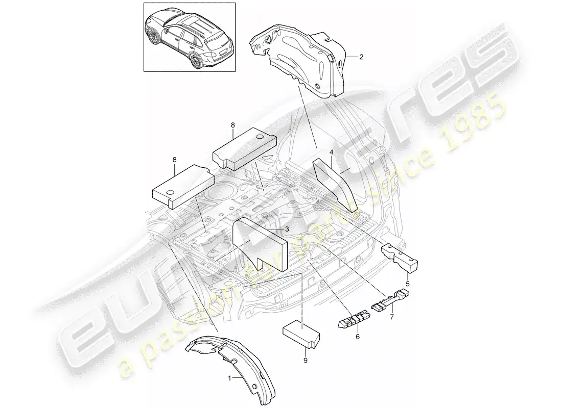 porsche 2013 (cayenne e2 92a) diagrama de piezas del absorbedor de sonido