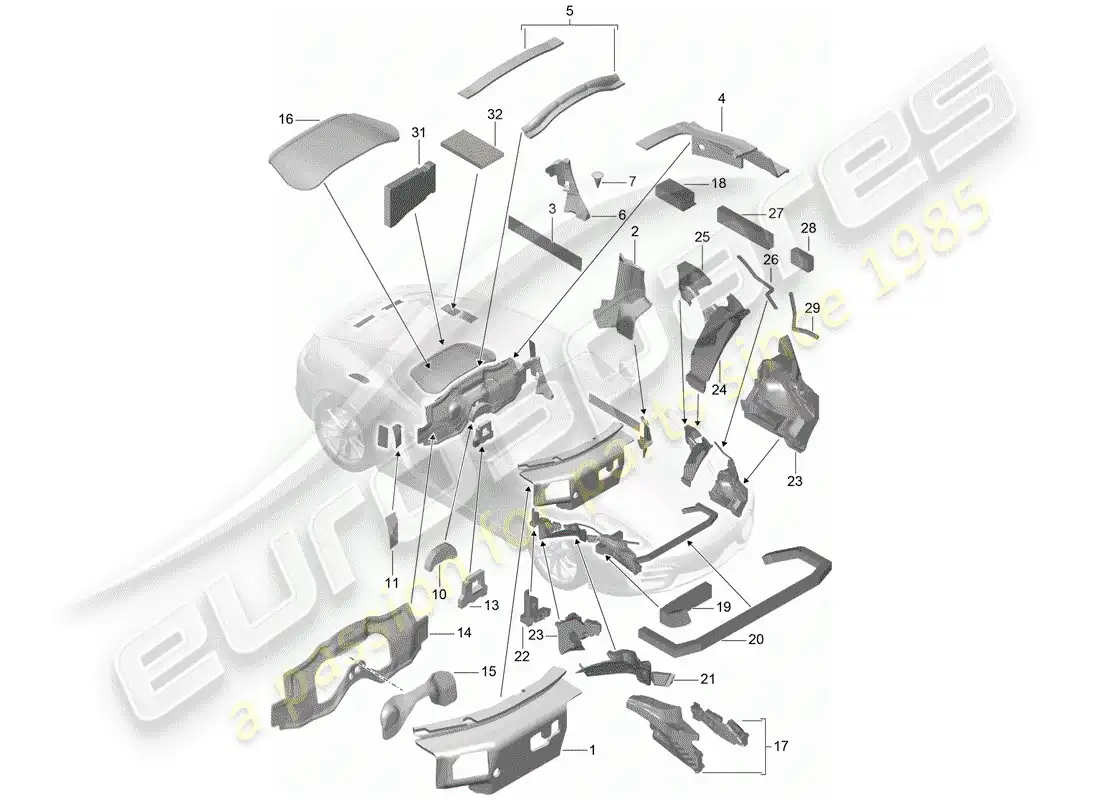 porsche 2015 (981 cayman) carrocería diagrama de piezas