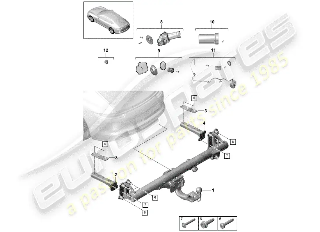 porsche 2017 (panamera 971-1) enganche de remolque diagrama de piezas