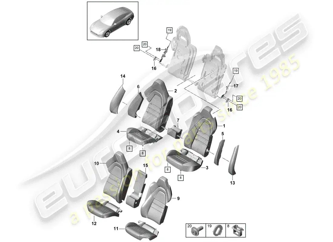 porsche 2019 (panamera 971-1) asiento diagrama de piezas