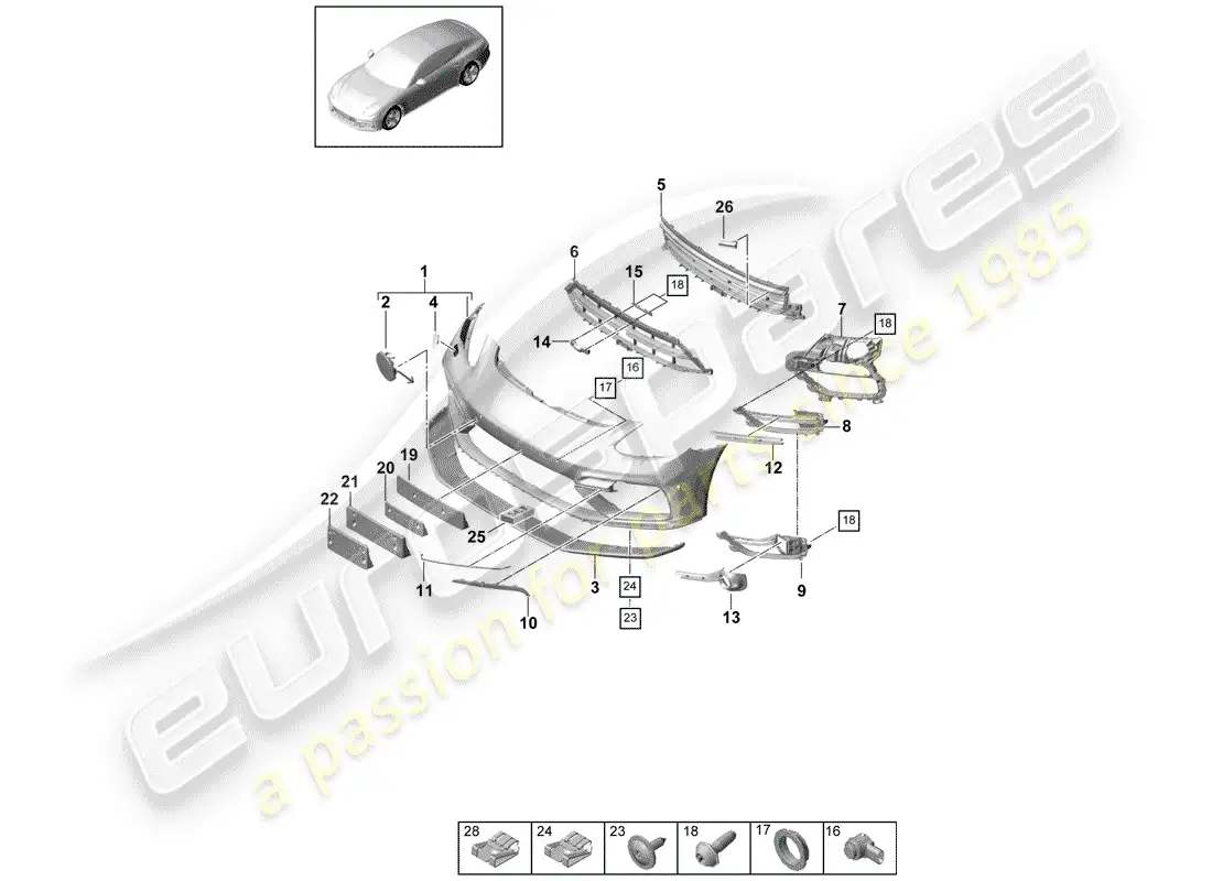 porsche 2019 (panamera 971-1) parachoque diagrama de piezas