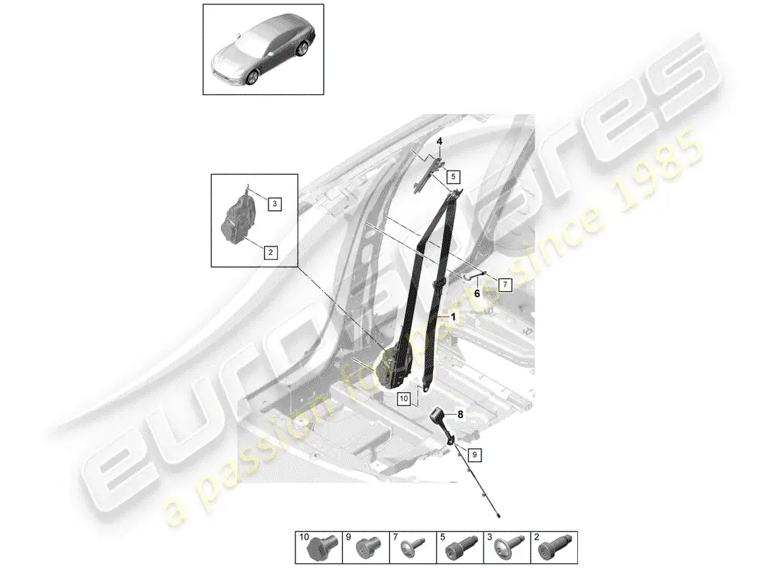 porsche 2020 (panamera 971-1) cinturón de seguridad de tres puntos diagrama de piezas
