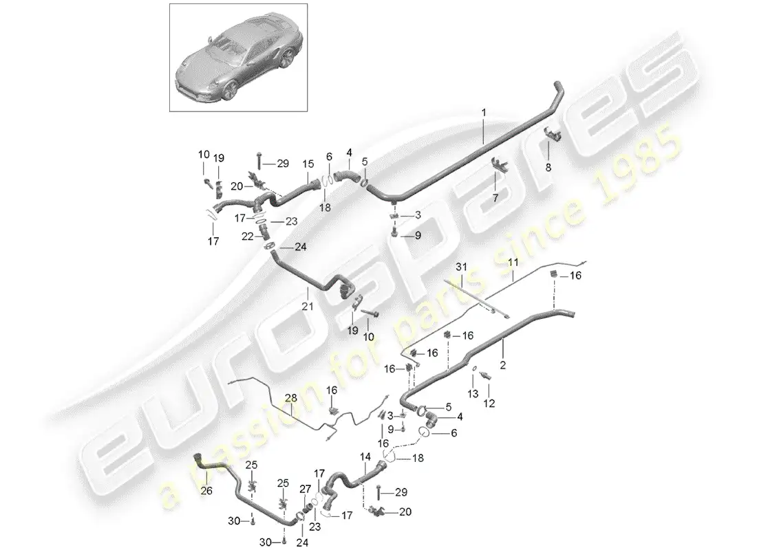 porsche 2015 (991-1 turbo) water cooling diagrama de piezas