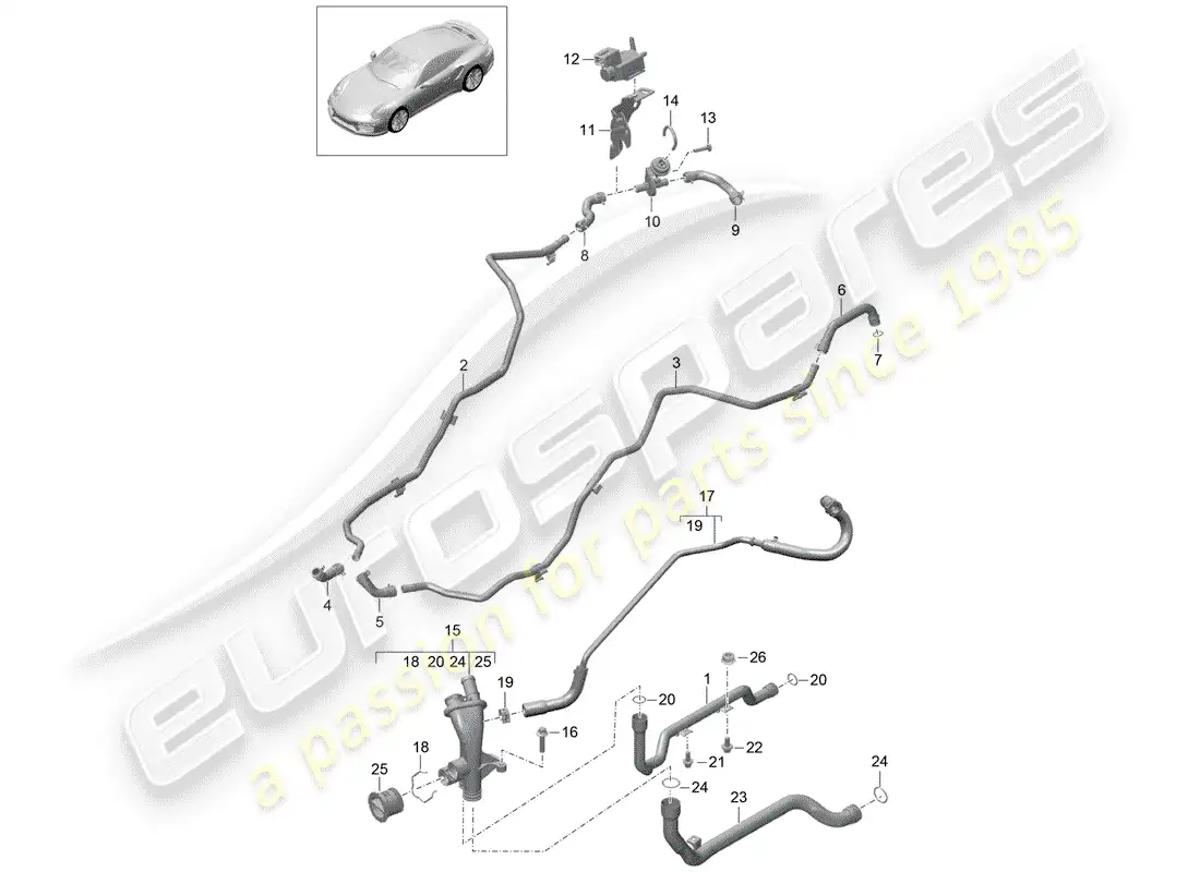porsche 2015 (991-1 turbo) tubería de agua diagrama de piezas