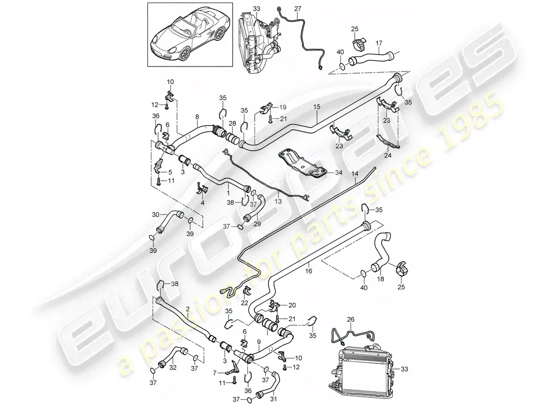 porsche 2005 (987 boxster) water cooling 2 diagrama de piezas