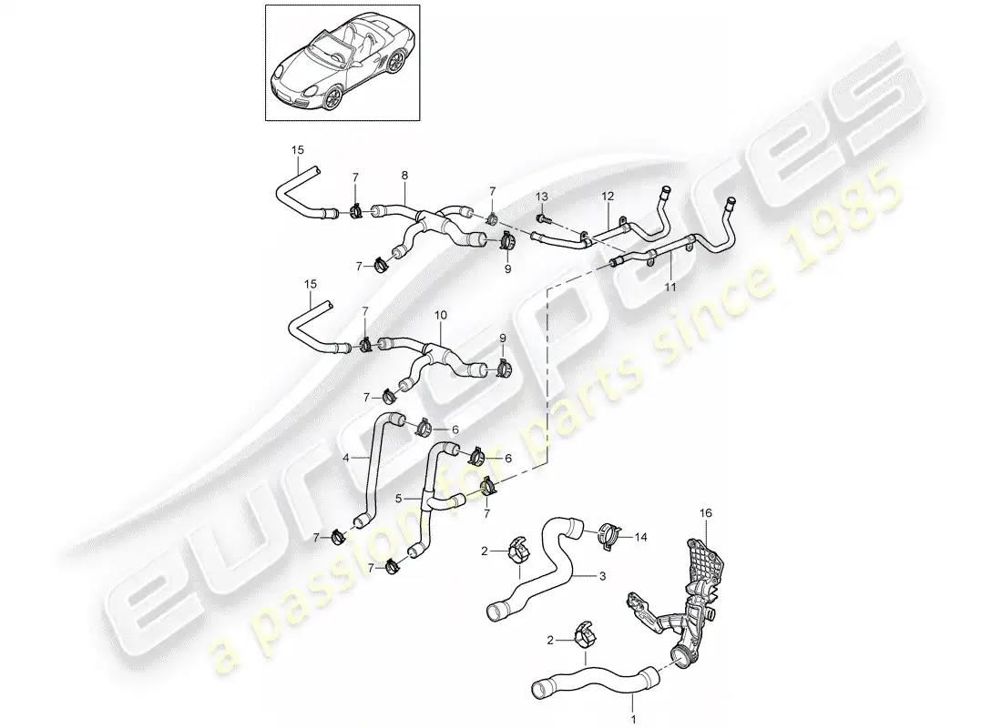 porsche 2005 (987 boxster) water cooling 1 diagrama de piezas
