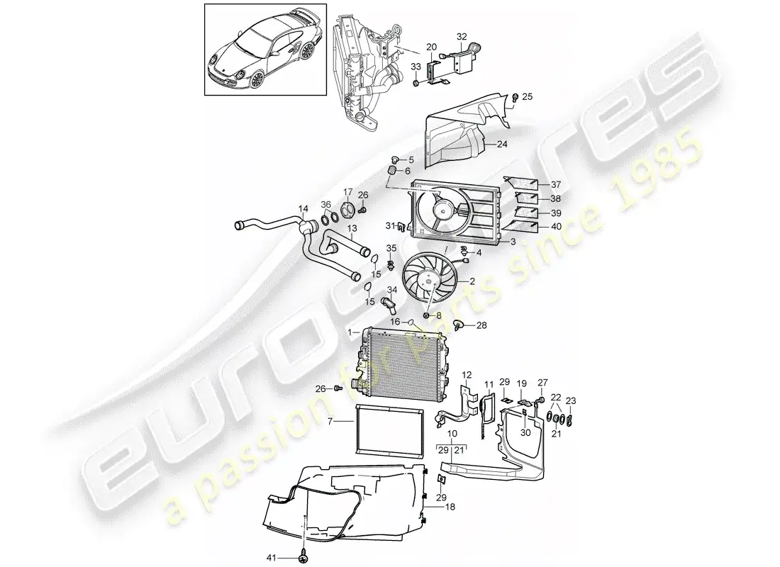 porsche 2011 (997-2 turbo / gt2 rs) refrigeración por agua 3 diagrama de piezas