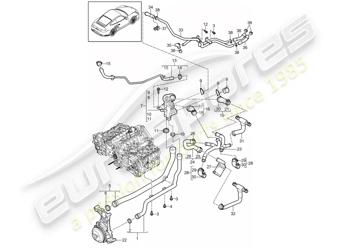 porsche 2011 (997-2 turbo / gt2 rs) conexión diagrama de piezas