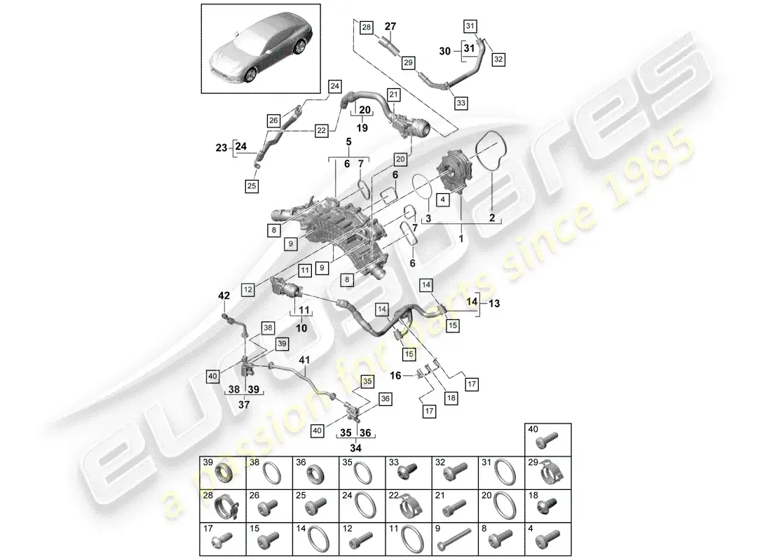 porsche 2017 (panamera 971-1) diagrama de piezas de la bomba de agua