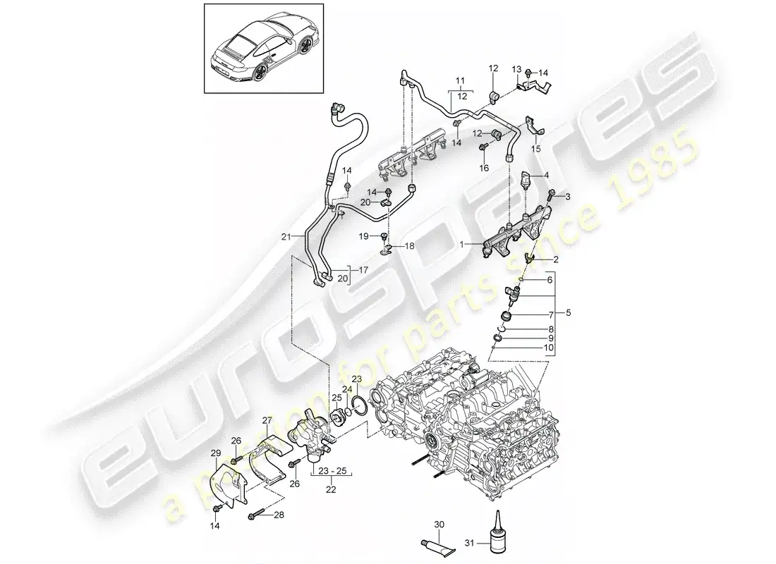 porsche 2011 (997-2 turbo / gt2 rs) diagrama de piezas del tubo de recogida de combustible