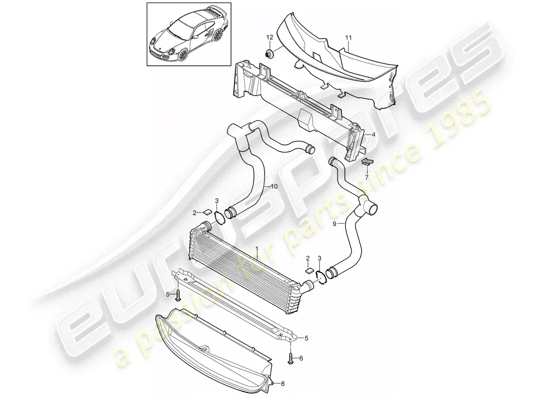 porsche 2011 (997-2 turbo / gt2 rs) diagrama de piezas del radiador