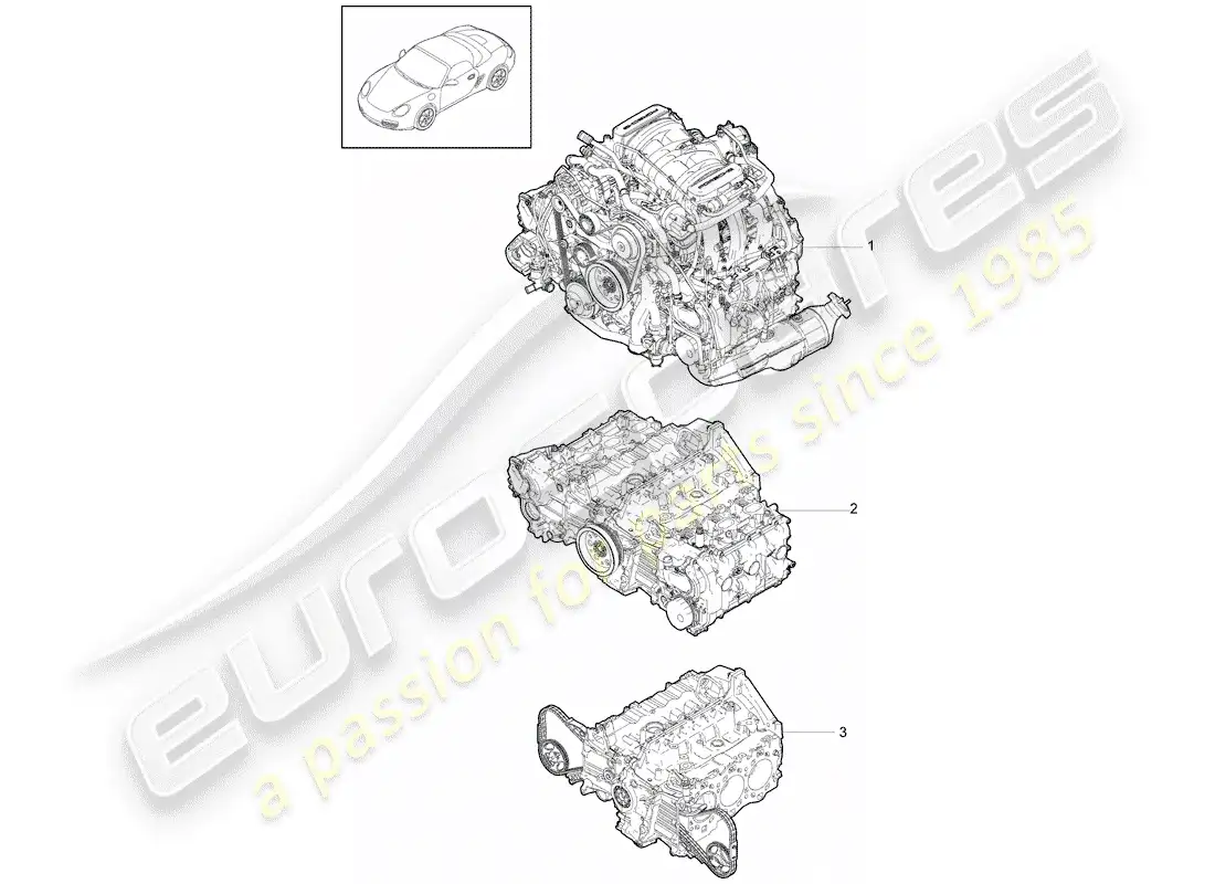 porsche 2011 (987 boxster) motor de repuesto diagrama de piezas