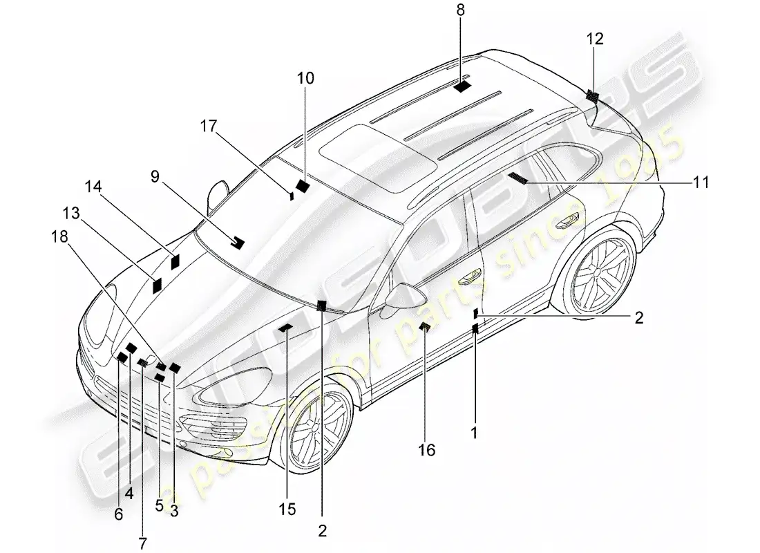 porsche 2012 (cayenne e2 92a) señales/avisos diagrama de piezas