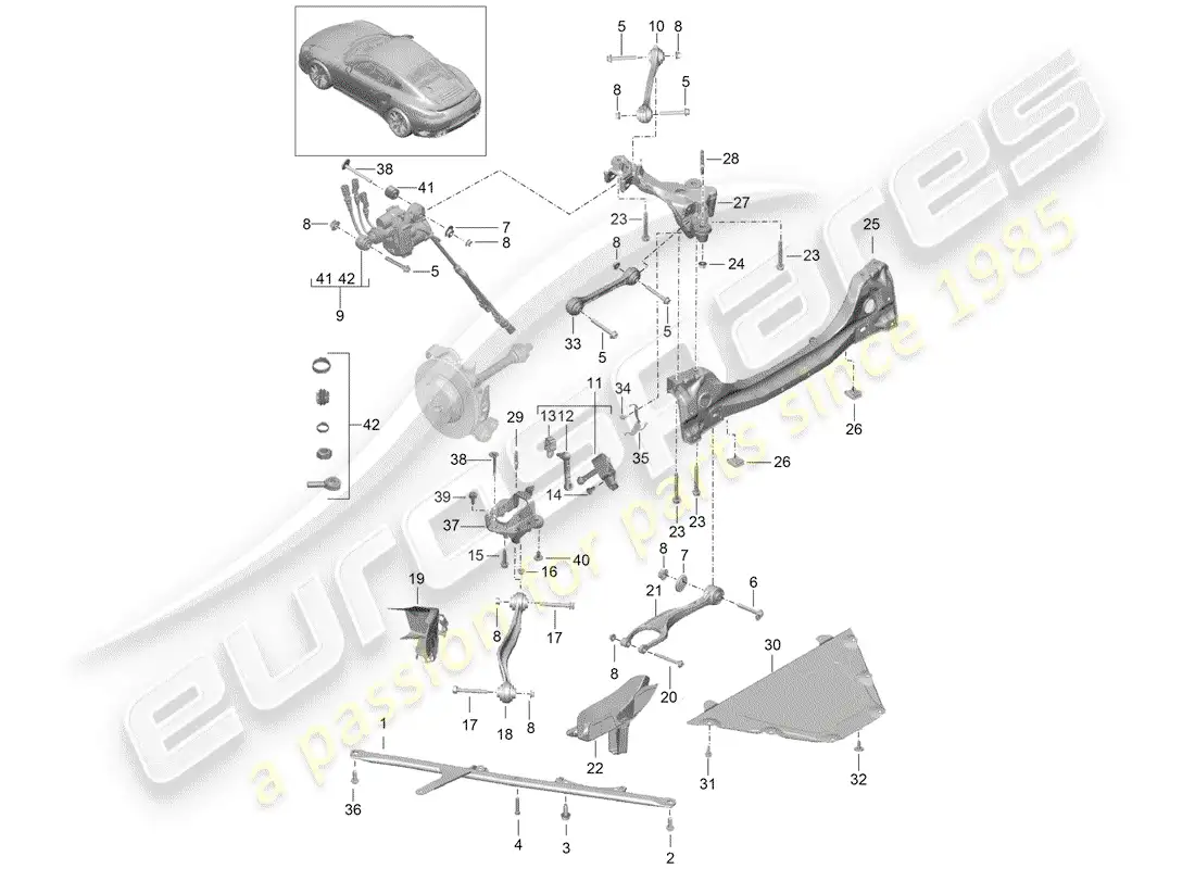 porsche 2017 (991-2 turbo) eje posterior diagrama de piezas
