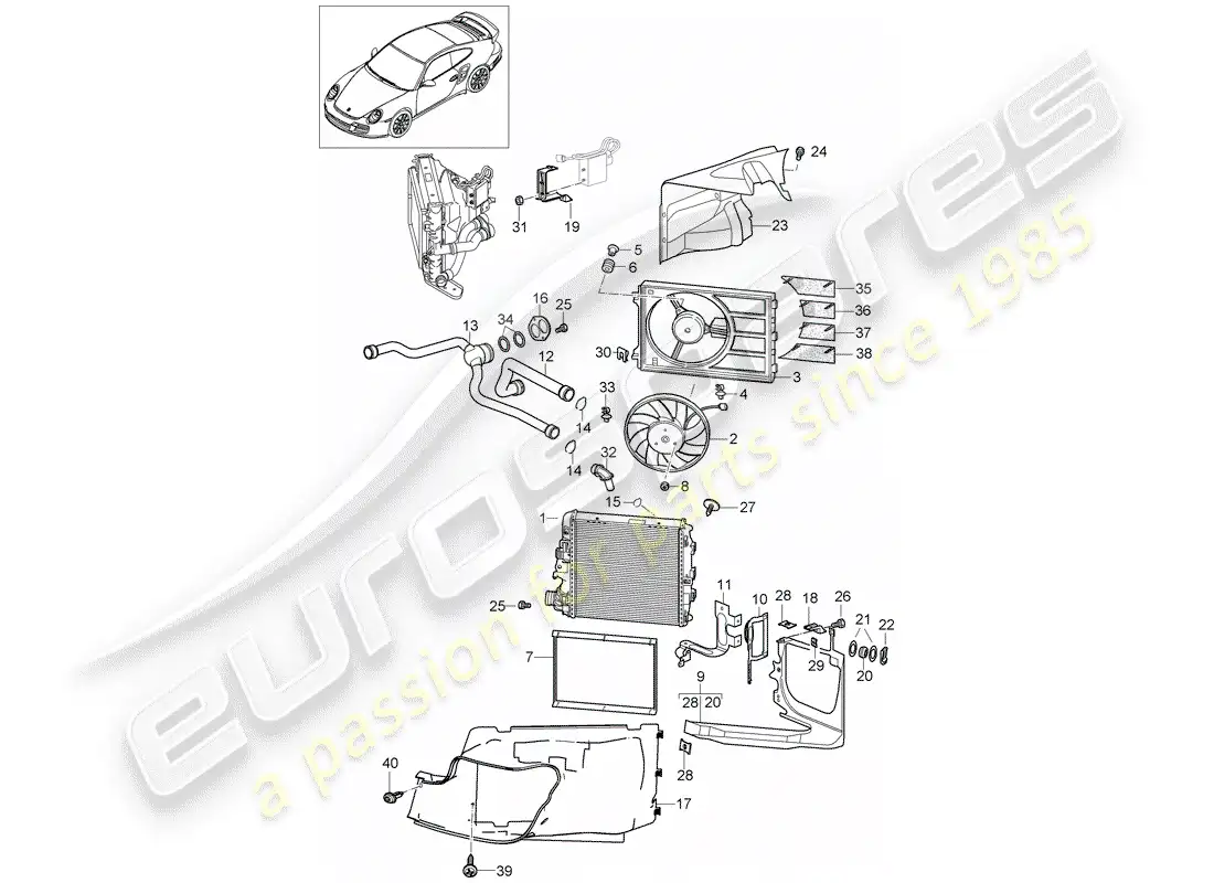 porsche 2011 (997-2 turbo / gt2 rs) refrigeración por agua 3 diagrama de piezas