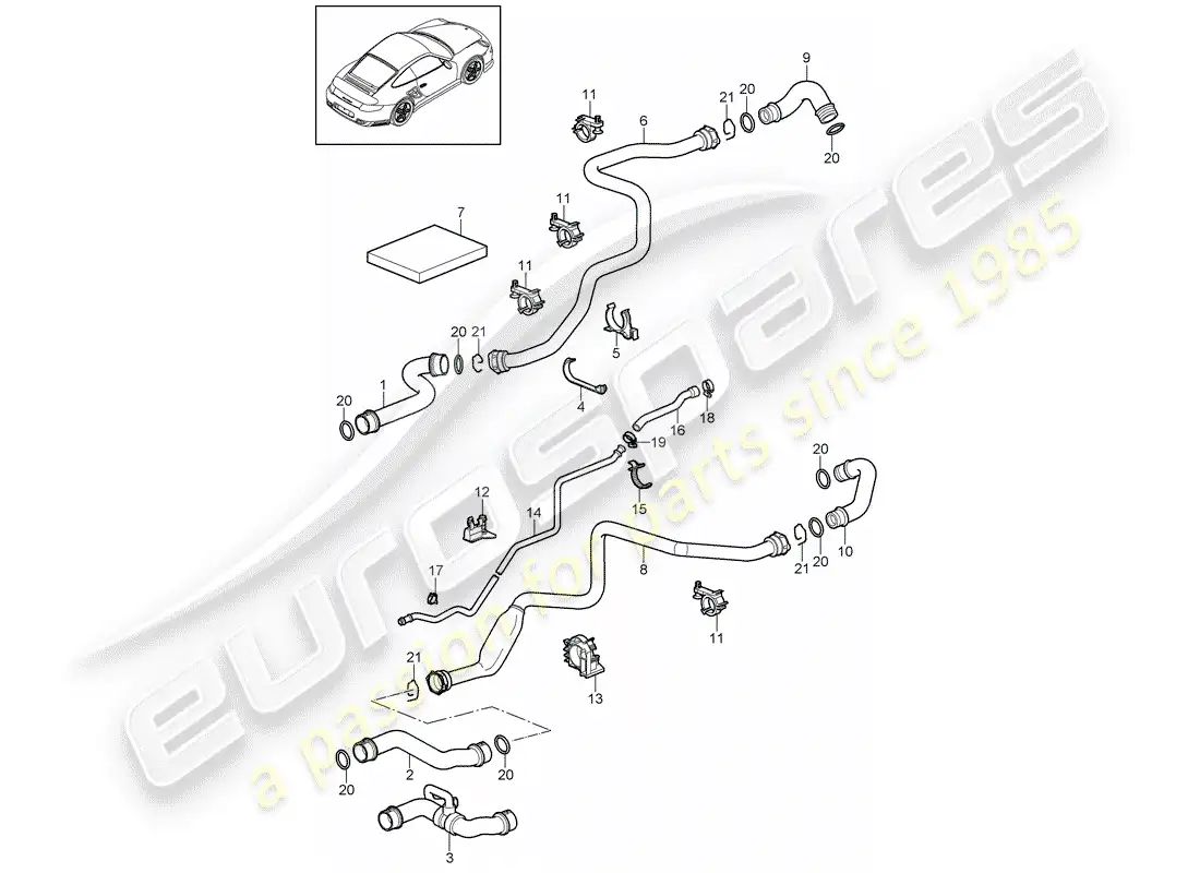 porsche 2011 (997-2 turbo / gt2 rs) refrigeración por agua 1 diagrama de piezas