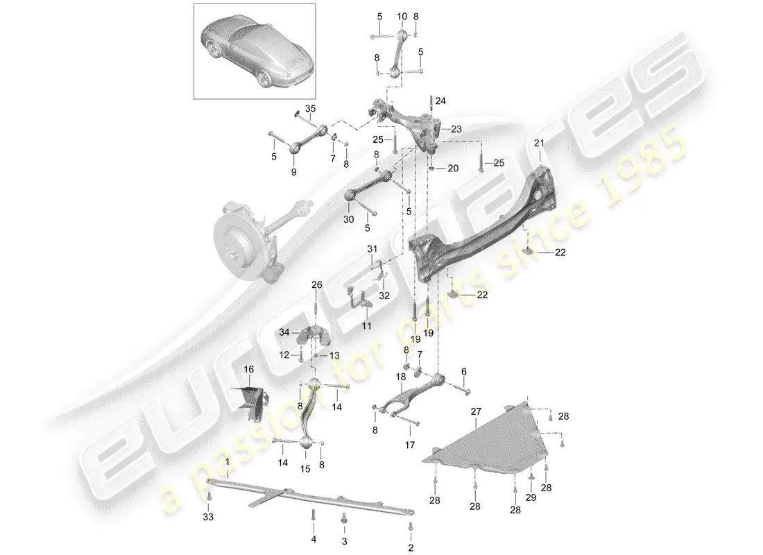 porsche 2013 (991-1) eje posterior diagrama de piezas