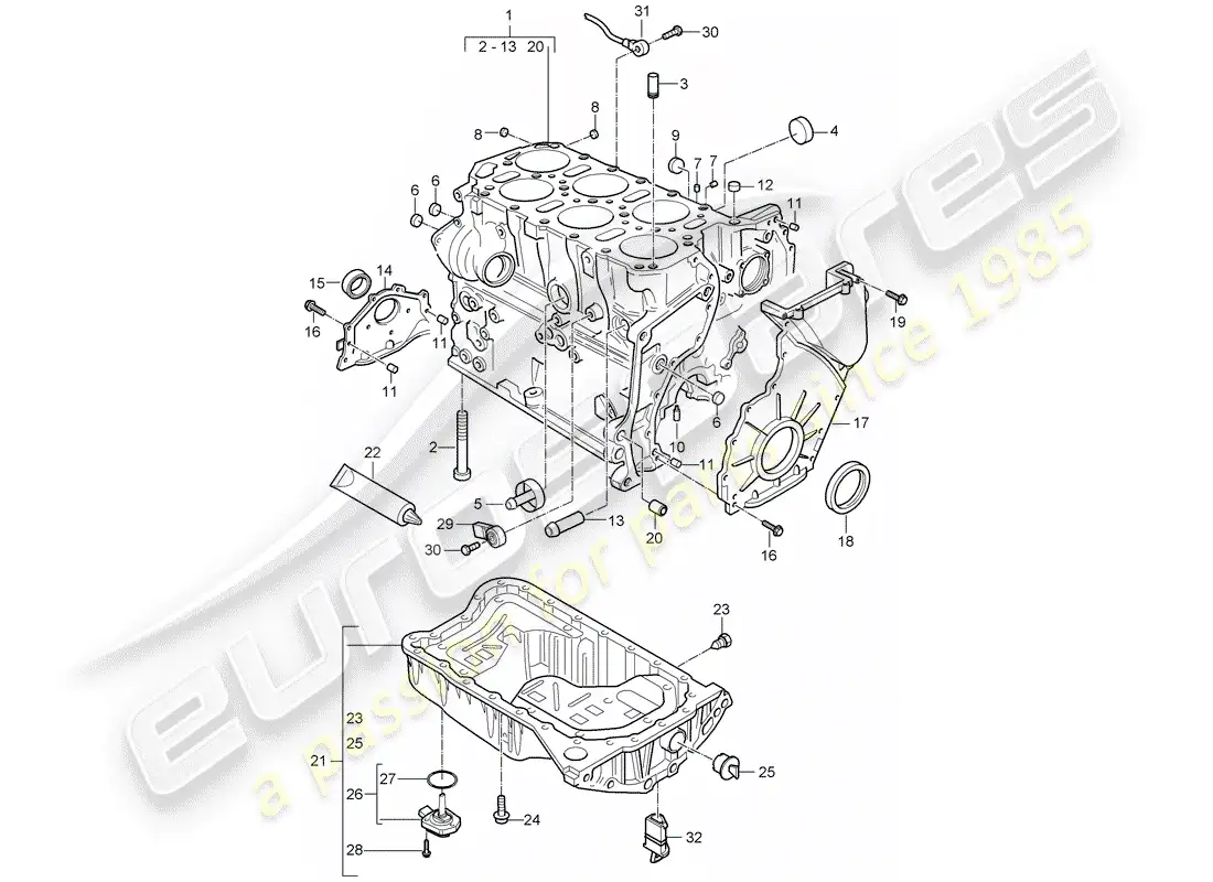 porsche 2006 (cayenne e1 9pa) crankcase diagrama de piezas