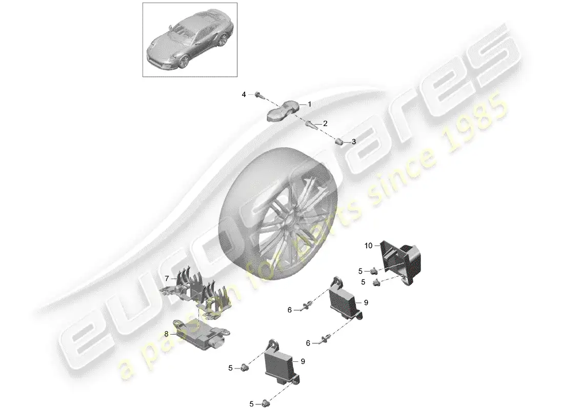 porsche 2016 (991-1 turbo) sistema de control de presión de neumáticos diagrama de piezas