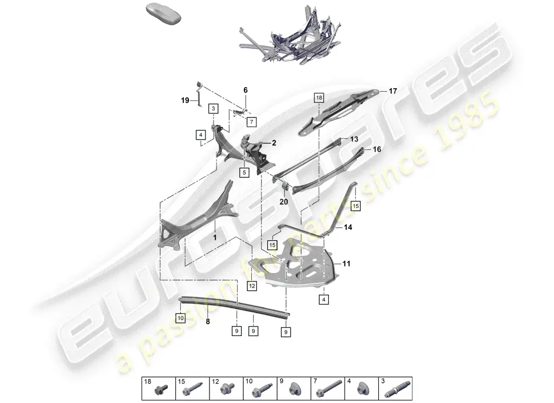 porsche 2020 (718 boxster spyder) panel lateral diagrama de piezas