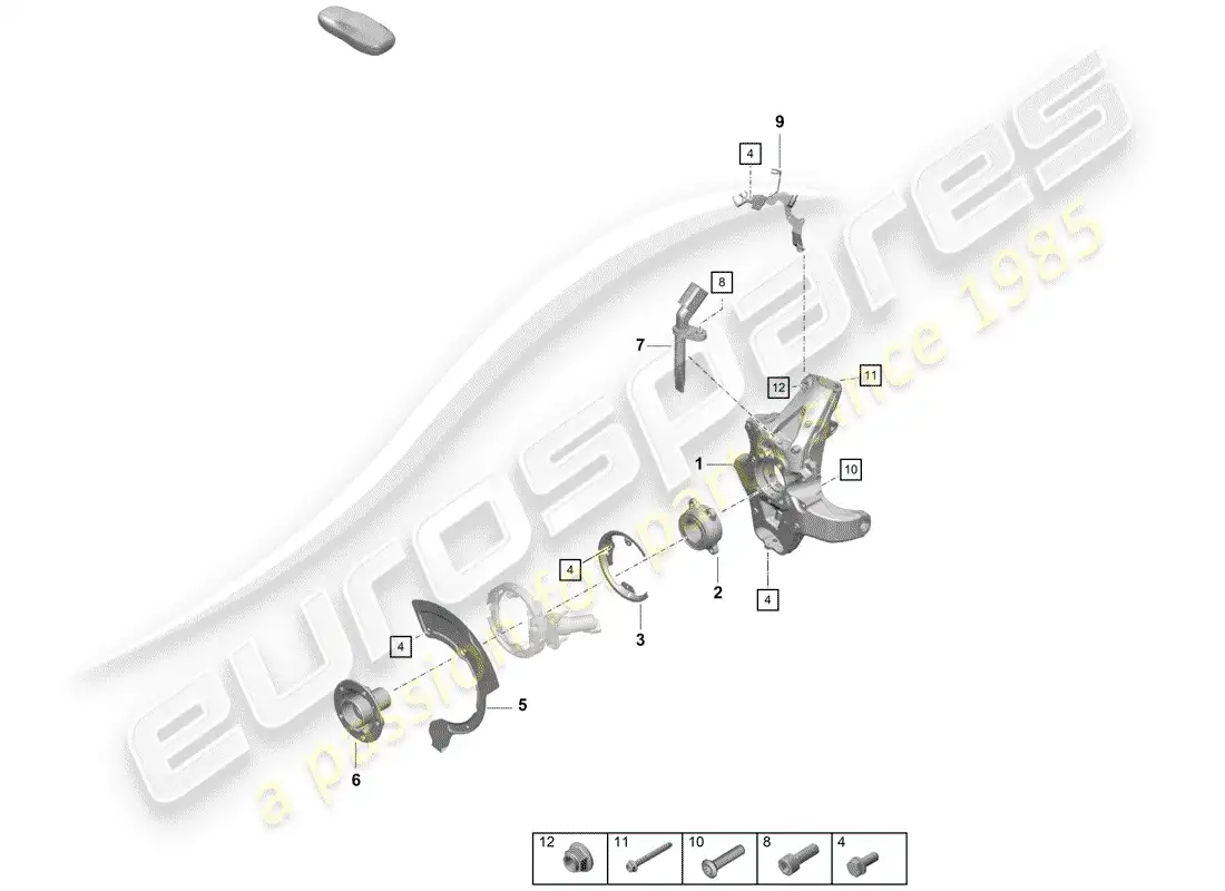 porsche 2020 (718 boxster spyder) portador de ruedas diagrama de piezas