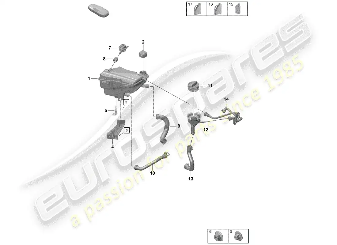 porsche 2020 (718 boxster spyder) tanque de expansión de refrigerante diagrama de piezas
