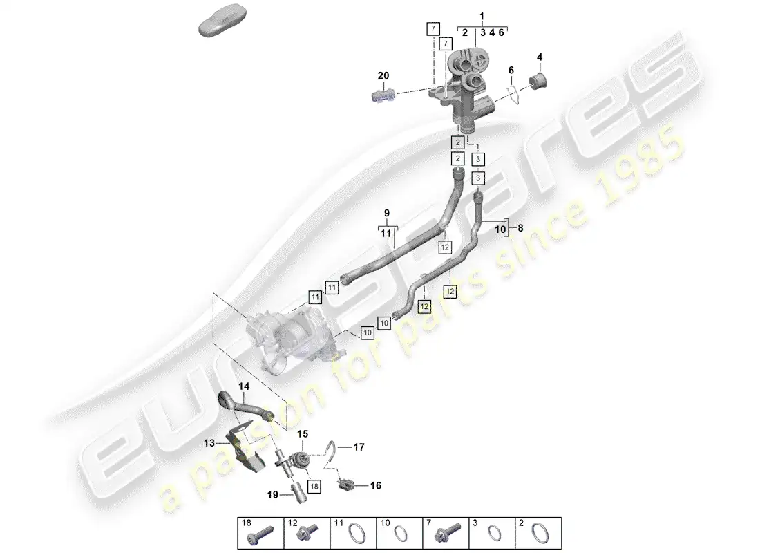 porsche 2020 (718 boxster spyder) water cooling diagrama de piezas