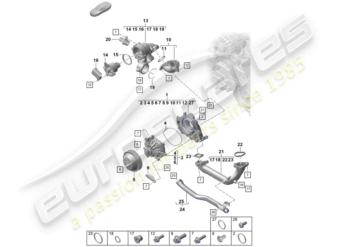 porsche 2020 (718 boxster spyder) bomba de agua diagrama de piezas