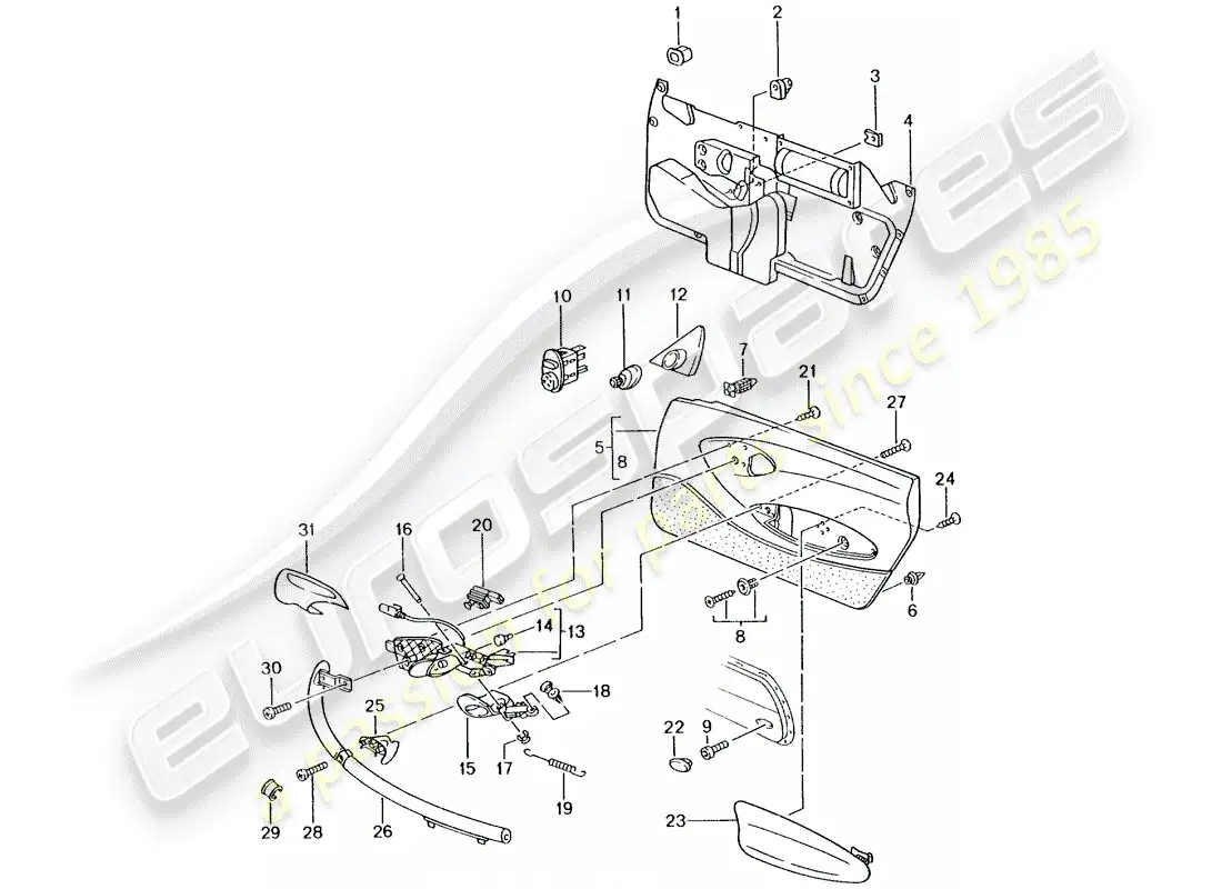 porsche 2002 (986 boxster) panel de puerta - accesorios diagrama de piezas