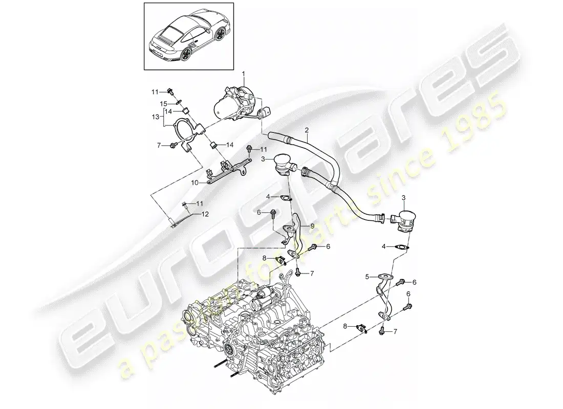 porsche 2011 (997-2 turbo / gt2 rs) sistema de control de emisiones de escape: diagrama de piezas