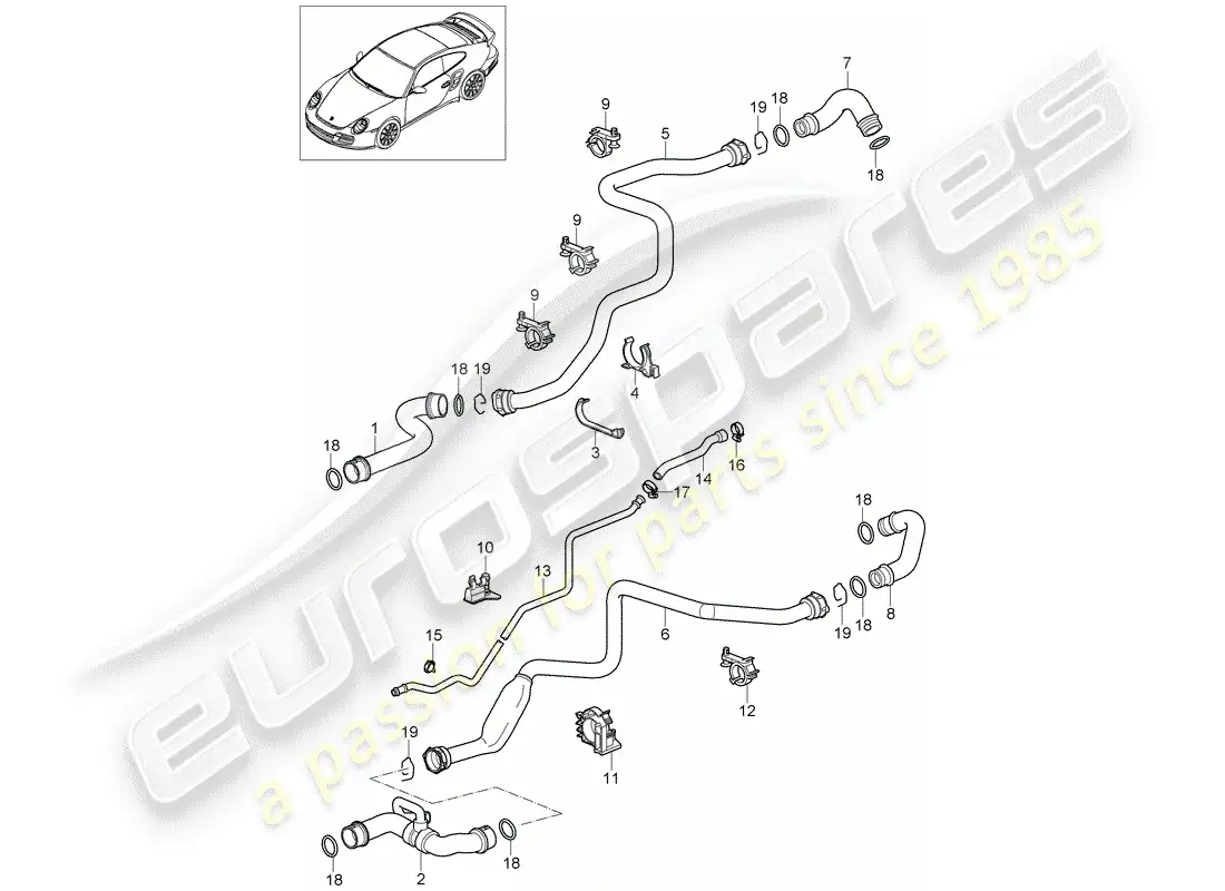 porsche 2011 (997-2 turbo / gt2 rs) refrigeración por agua 1 diagrama de piezas