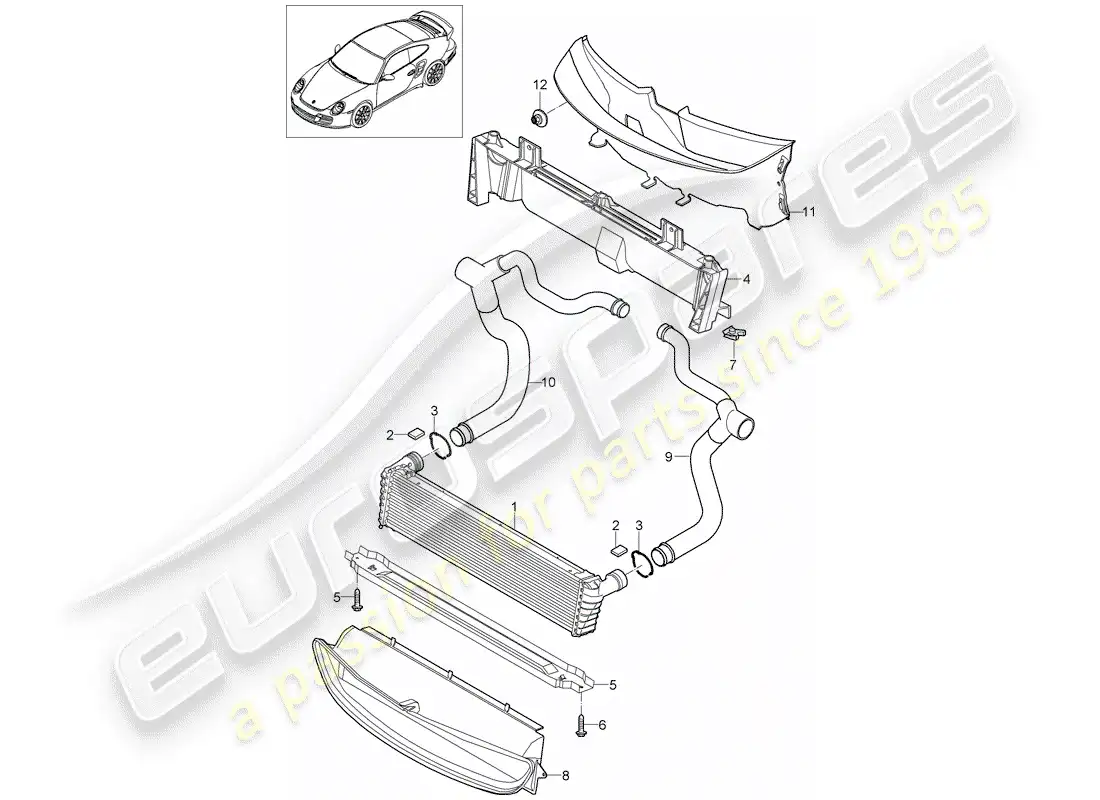 porsche 2011 (997-2 turbo / gt2 rs) diagrama de piezas del radiador