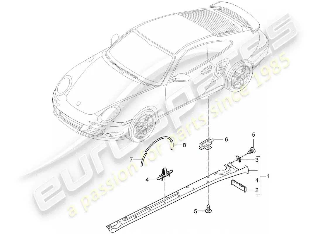 porsche 2011 (997-2 turbo / gt2 rs) diagrama de piezas del guarnecido de los miembros laterales
