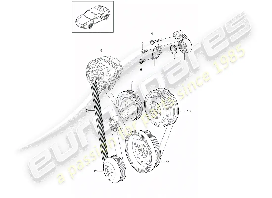 porsche 2012 (987 boxster) tensor de la correa diagrama de piezas