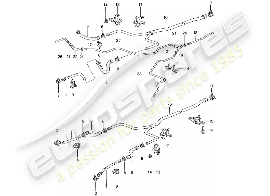 porsche 2001 (986 boxster) water cooling diagrama de piezas