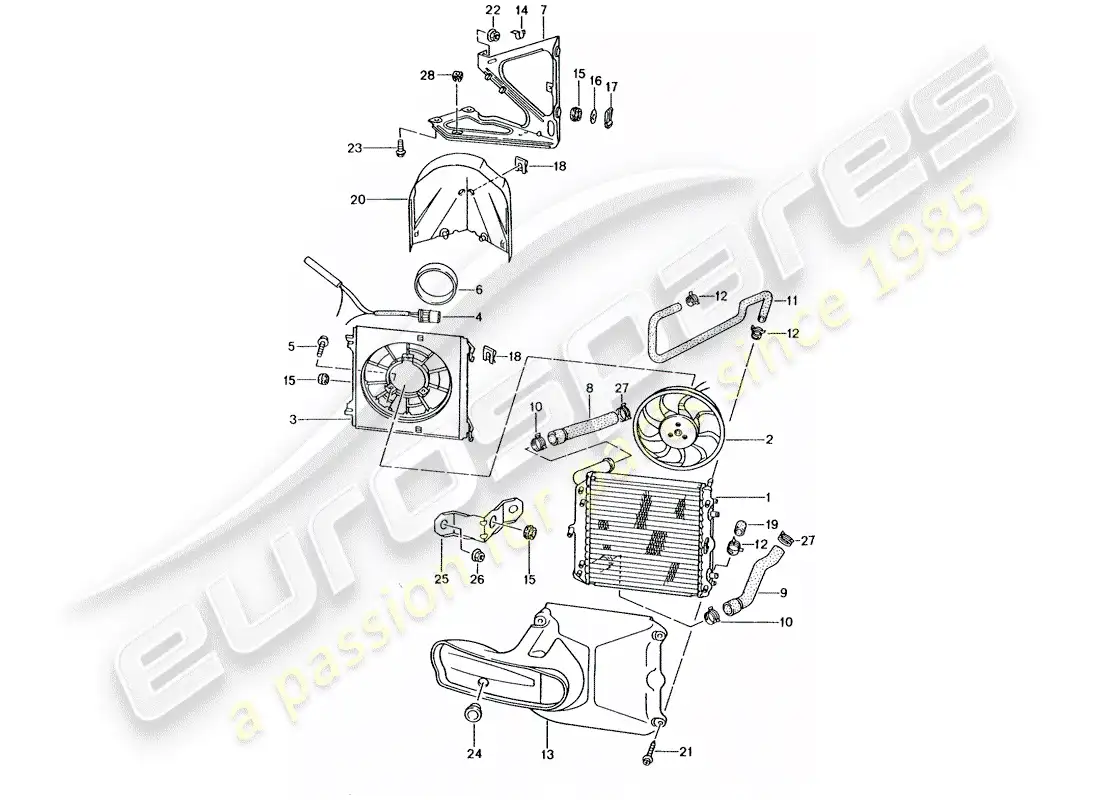 porsche 2001 (986 boxster) water cooling diagrama de piezas