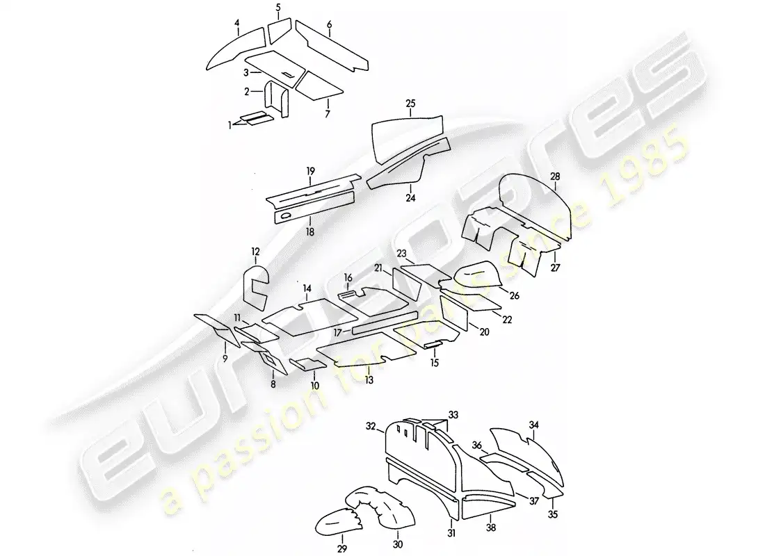 porsche 1962 (356b/356c) carrocería - estera de amortiguación diagrama de piezas