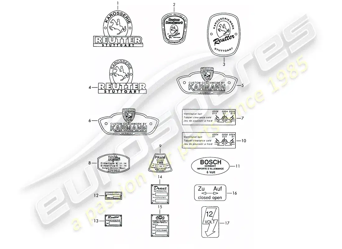 porsche 1964 (356b/356c) emblema - pegatina diagrama de piezas