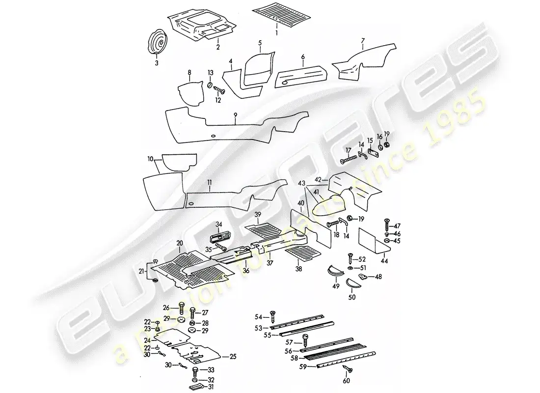 porsche 1965 (356b/356c) embellecedores - espacio para los pies diagrama de piezas