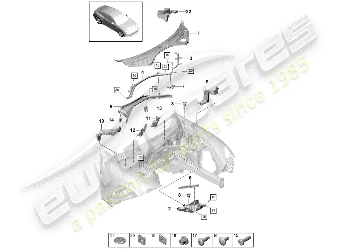 porsche 2020 (panamera 971-1) caja de agua diagrama de piezas