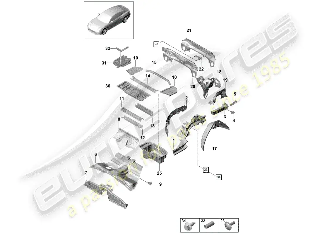 porsche 2020 (panamera 971-1) extremo posterior diagrama de piezas