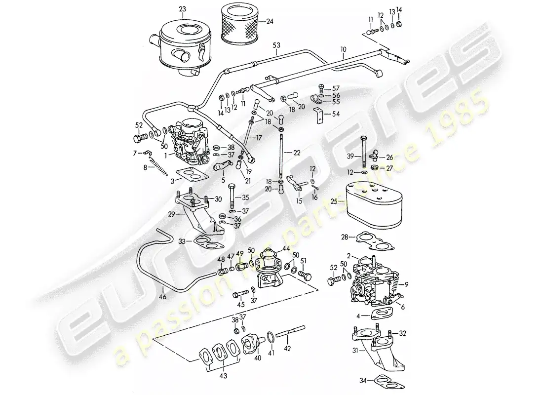 porsche 1963 (356b/356c) carburador - y - línea de suministro de combustible diagrama de piezas
