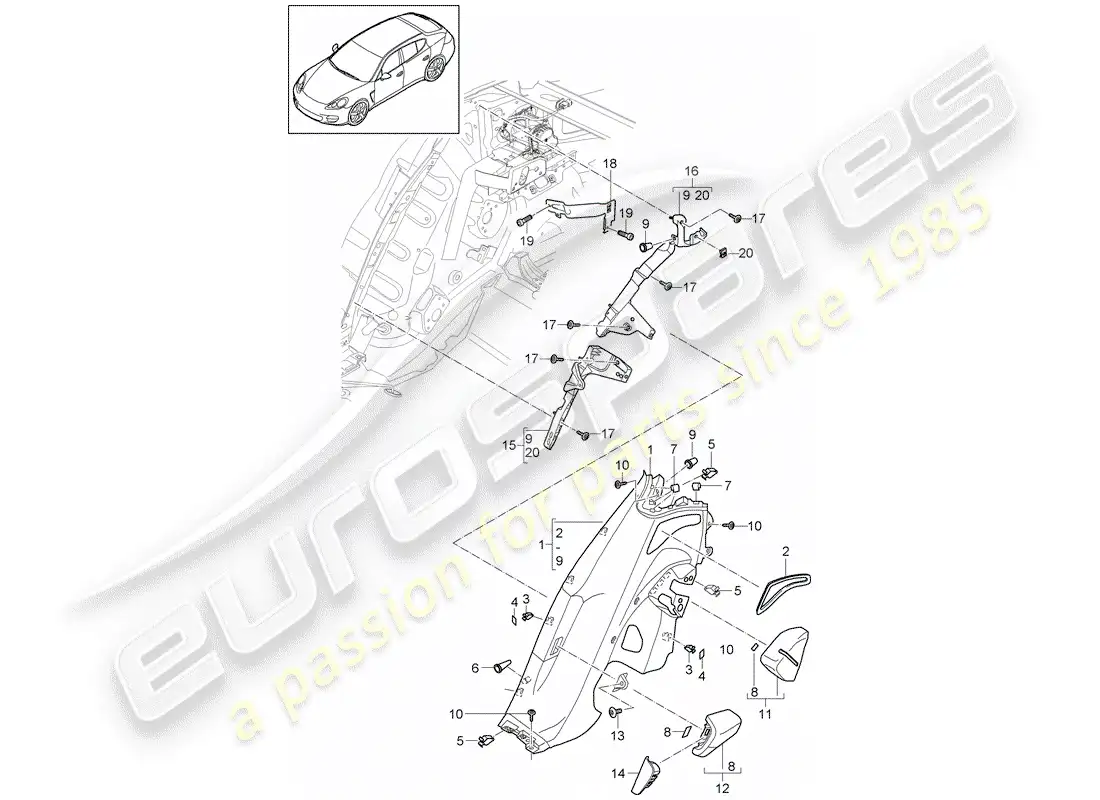 porsche 2012 (panamera 970) diagrama de piezas del revestimiento